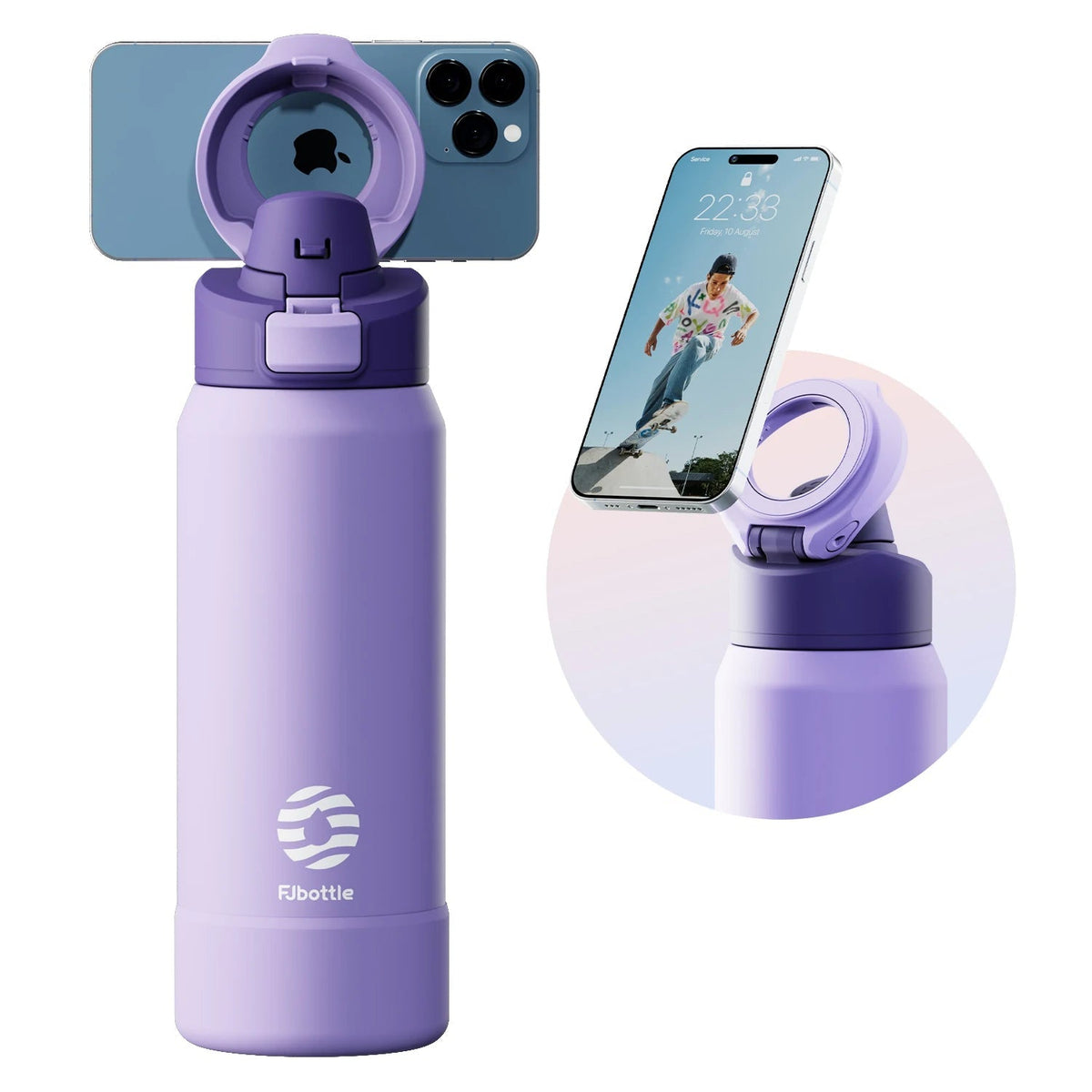 Thermos Stainless Steel Water Bottle with Magnetic Phone Holder
